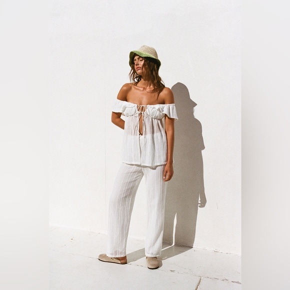 Sabo Skirt Pants - Sabo Skirt Kala Pants White Knit Crochet Lounge Trousers Size S